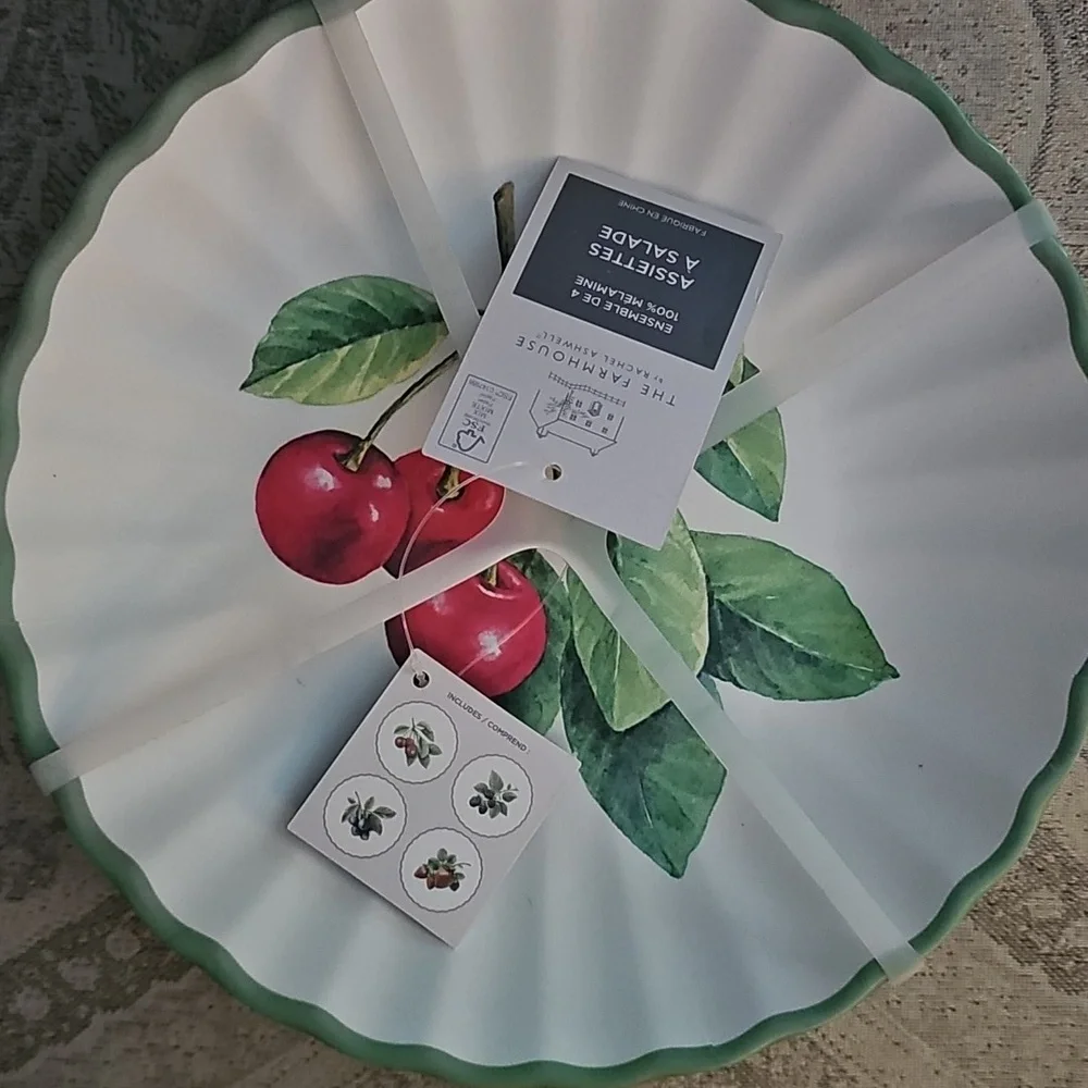 Rachel Ashwell Green and White Salad Plates. Brand New